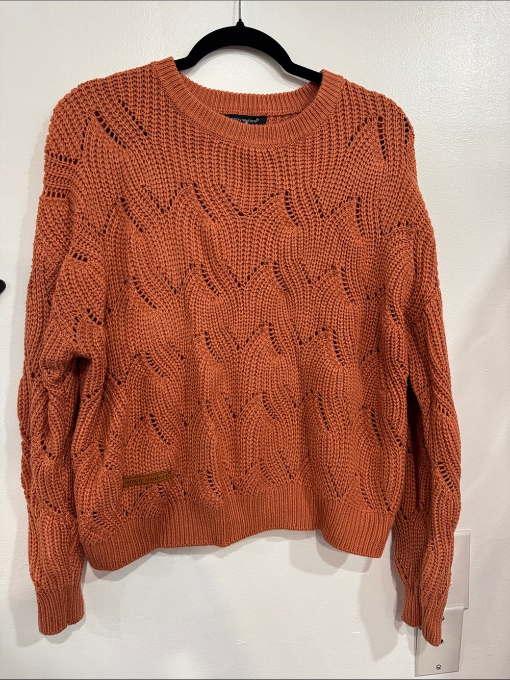 Simply Southern Open-Knit Crew Sweater - Rust Orange